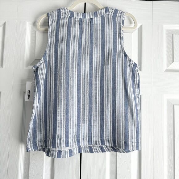 NWT Sonoma Sleeveless Top Size S Blue White Stripe Tank Top 100% Cotton - Picture 3 of 10